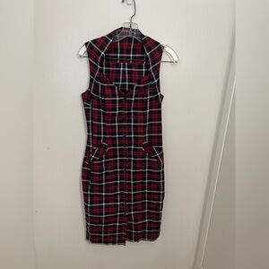 All Saints Vinca Plaid Cotton Navy Blue Red Button Down Dress size UK 10 US 6